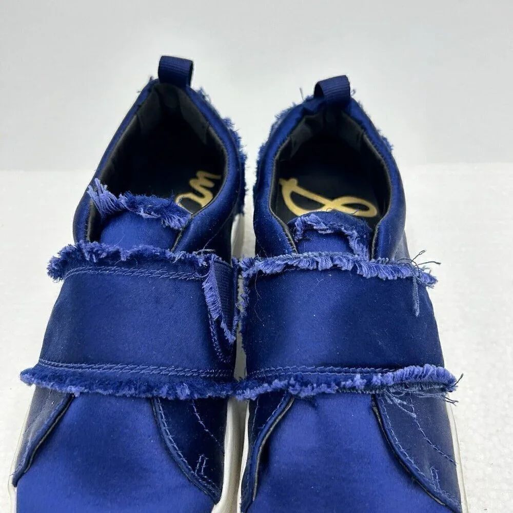 Sam Edelman Womens Levine Satin Fringe Elastic Slip-On Sneakers Blue Size 6.5